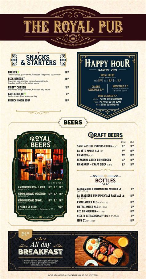 the royal pub disneyland paris menu